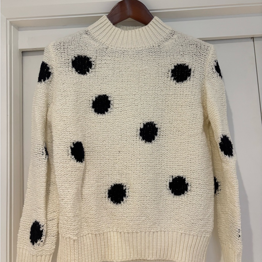 Elegant Cream and Black Polka Dot Turtleneck Sweater